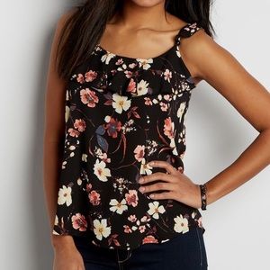 maurices Floral Print Chiffon Tank w/Ruffles Sz Md